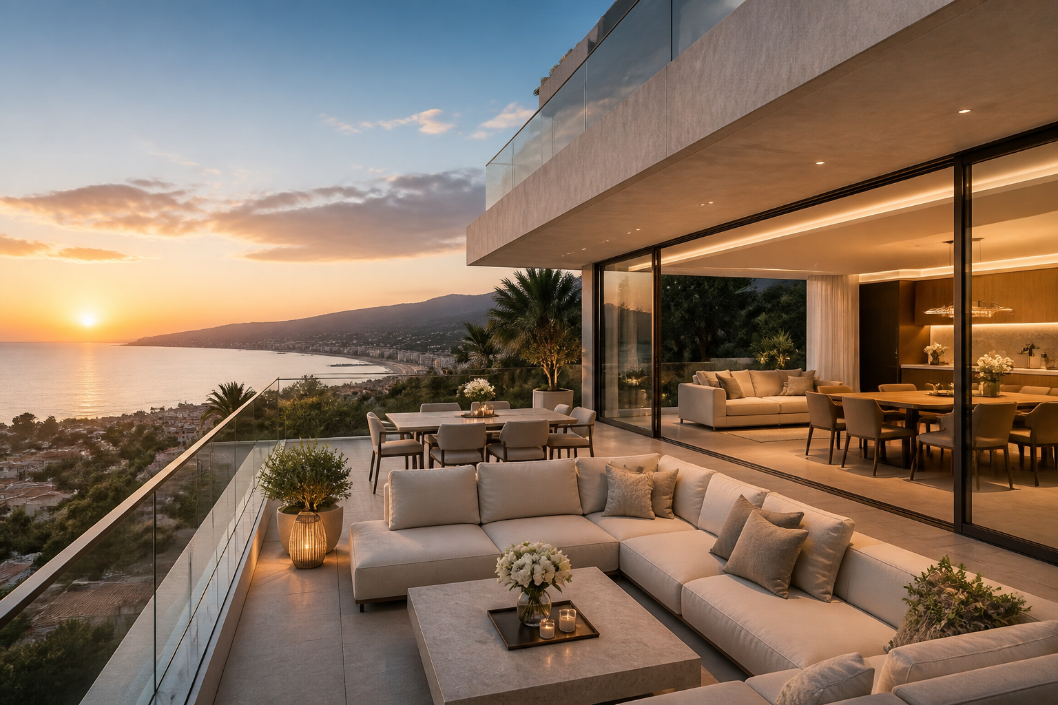 Terraza de ático de lujo con vistas al mar en la Costa del Sol