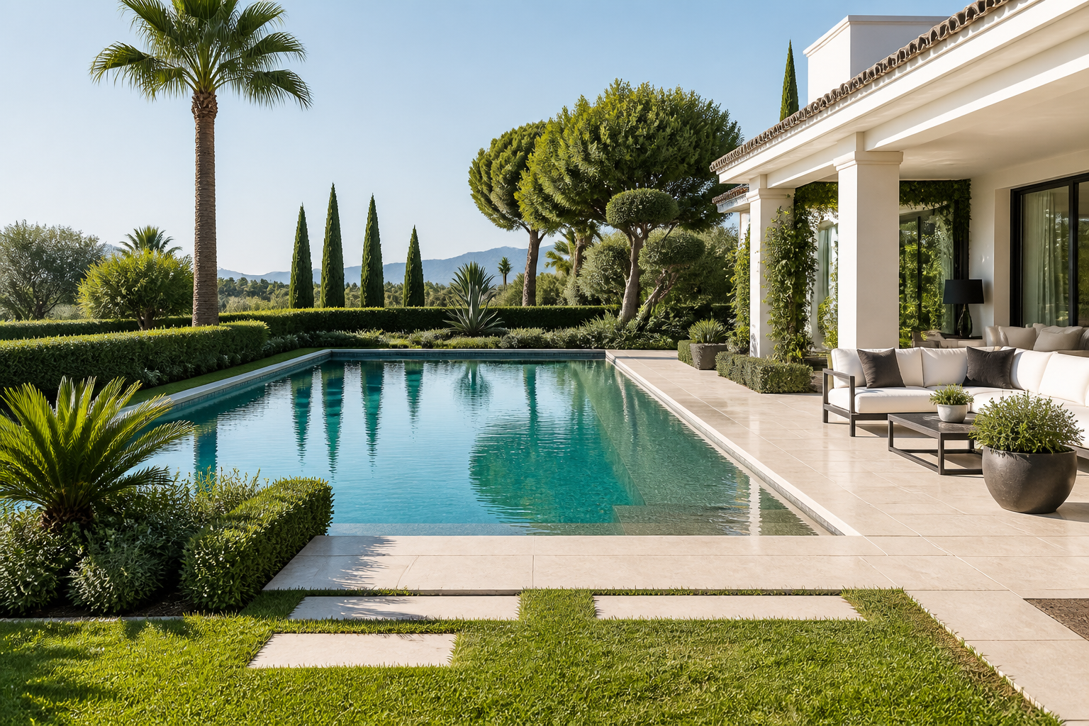 Piscina, jardín y terraza impecables tras mantenimiento premium
