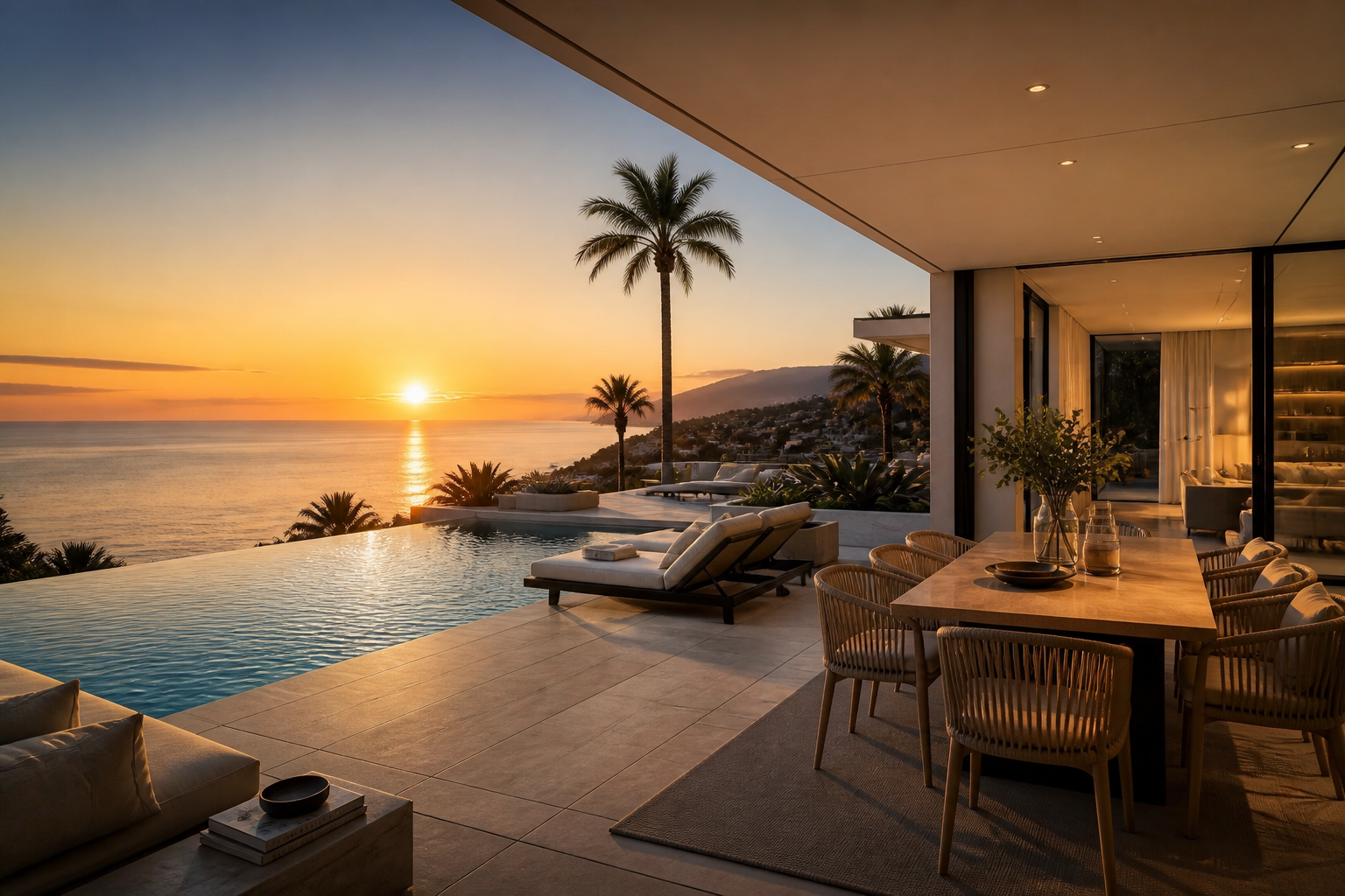 Terraza de apartamento de lujo en la Costa del Sol preparada para huéspedes